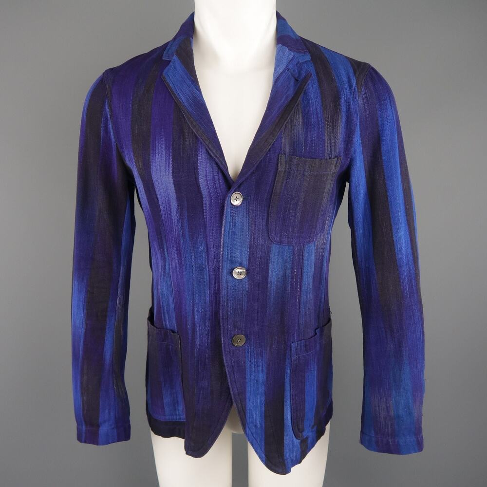 UNITED ARROWS Chest Size 34 Short Blue Purple Stripe Cotton Sport Coat